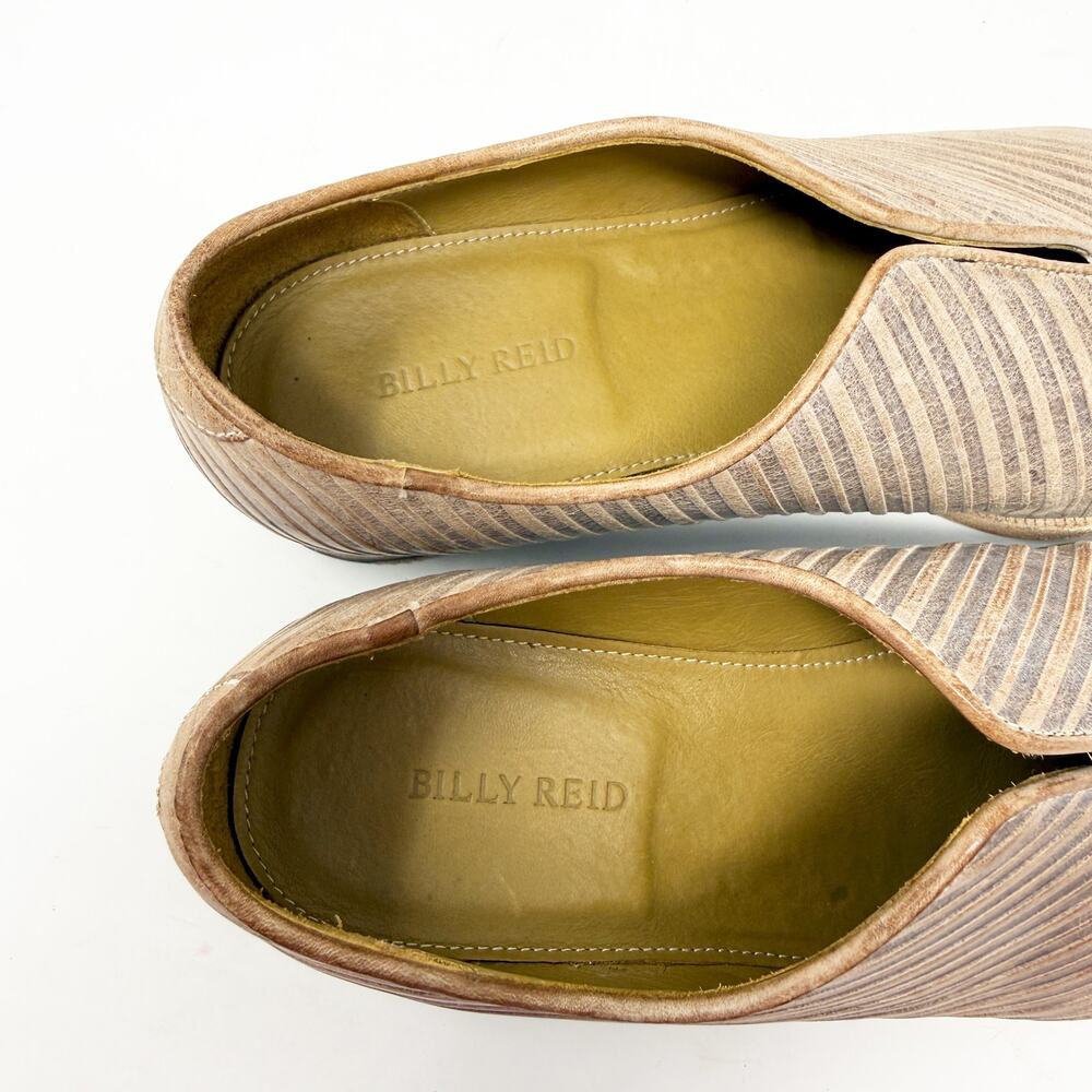 Billy Reid Tan Tooled Leather Striped Slip Ons Women's Sz 9.5 EUC Made in Italy - Picture 7 of 9